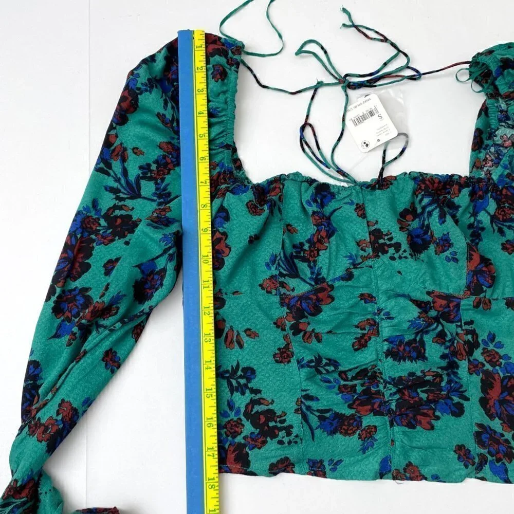 NEW Free People Green Hilary Printed Top Long Sleeves Lightweight Small